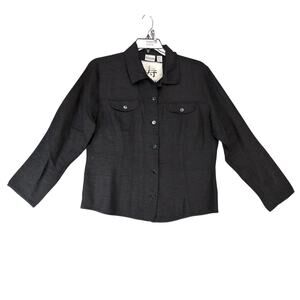 Chico's Silk & Linen Black Button Up Shirt Size 2= Women's L/12 Asian Textured